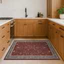 Washable 3x4 Rugs for Entryway - Burgundy Large Kitchen Rug, Non Slip Inside Door Mats for Home Entrance, Unique Bohemian Red Low Pile Thin Carpet for Bedroom Bedside, Foyer