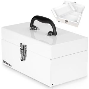 P.I.T. 12 Inch Tool Box,Portable Small Steel ToolBox with Metal Latch Closure for Household, Warehouse,Tools Storage,White