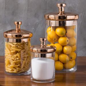 MyGift Glass Apothecary Cookie Jar Set with Copper Lid - Decorative Kitchen and Bath Storage Canisters, Wedding Centerpiece Jars, Candy Buffet with Lids