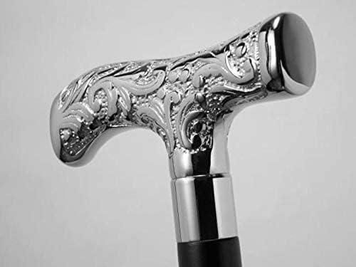 Antique Brass Walking Stick Deluxe Cane Beautiful Silver Handle for Men and Women Gift, 37''''