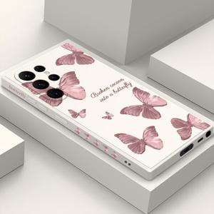 for Samsung Galaxy S22 Ultra Case, Fashionable Flowers Designs Soft Silicone Drop Protective Fingerprint for Samsung S22 Ultra Phone Cover, Butterfly Rice White