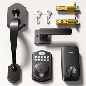 TEEHO Keyless Entry Door Lock Deadbolt with Handle Set, Electronic Digital Smart Locks Set for Front Door with 2 Keys, Easy to Install Keypad Deadbolt, Auto Lock - Oil-Rubbed Bronze