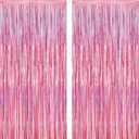 2 Pack Glitter Pink Backdrop, 3.28 FT x 7.05 FT Birthday Party Decorations, Laser Pink Fringe Curtains Foil Streamer Tinsel, Pink Curtains Photo Backdrop Happy Birthday Valentines Day Backdrop