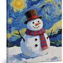 YJIKRTVT Snowman Christmas Canvas Wall Art, Holiday Snow Starry Sky Painting Artwork, Xmas Party Hanger Decor, Winter Snowman Painting Christmas Wall Decor for Living Room Bedroom 8x10 Inches