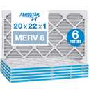 Aerostar 20x22x1 MERV 6 Pleated Air Filter, AC Furnace Air Filter, 6 Pack (Actual Size: 19 3/4"x21 3/4"x3/4")