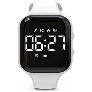 Non-Bluetooth Led Fitness Tracker Watch,Digital Pedometer Watch,with Step Counting/Distance/Calories/Stopwatch/Alarm Clock, Great Gift for Kids Teens Girls Boys Xmas (Square - white)