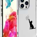 Cute Cat Phone Case for iPhone 15 Black Cat Case Cover Clear Phone Case w/Four Corner Reinforced Shockproof Girly Women Phone Cover Transparent Preppy Phone Case with Design