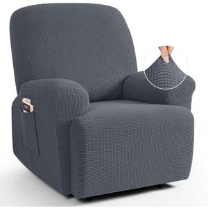 TAOCOCO Recliner Cover 4-Pieces, Recliner Stretch Sofa Slipcover, Recliner Cover 1 Seat, Couch Protector Soft, Furniture Protector Covers with Elastic,Chair Covers Jacquard Pattern (Grey)