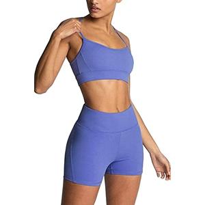 Workout Sets for Women 2 Piece Yoga Outfit: Tracksuits High Waisted Running Biker Shorts with Adjustable Strap Sport Bra Exercise Running Clothes Athletic Gym Sets Matching Active Wear Blue, Large