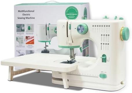 ShyangLiang Portable Sewing Machine for Beginners, 16 Built-in Stitches and Reverse Sewing, adjustable sewing speed, small sewing machine with two needle types, foot pedal(with Extension Table)