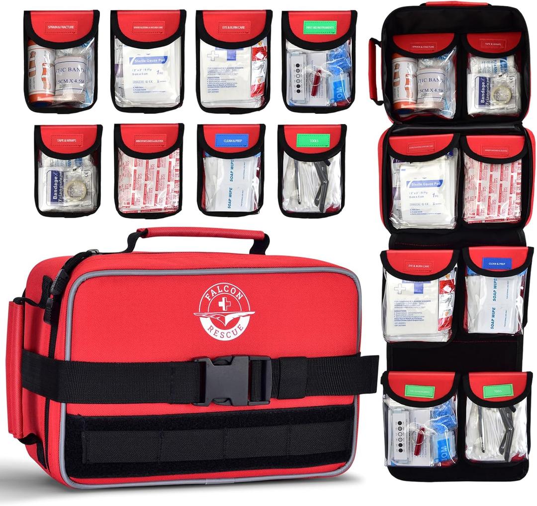 Premium 418-Piece First Aid Kit - MOLLE Compatible, Waterproof & Organized Tear-Resistant Survival Kits for Home, Hiking, Car, Outdoor Emergencies