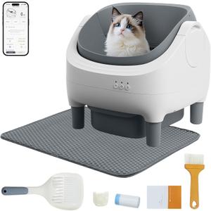 TAIFA Self Cleaning Litter Box with APP Control, Open-Top Automatic Litter Box for Multiple Cats with Safety Sensors, Odor-Free Waste Disposal Includes Trash Bags, 15L Waste Bin, Brush, Scooper, Mat