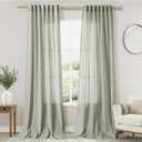 Sage Green Curtains 96 inches Long 2 panels for Living Room Back Tab Rod Pocket Semi Sheer Linen Draperies Muted Neutral Room Decor Earth Tone Pale Green Curtains 96 inch Length for Diningroom