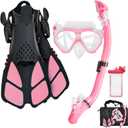 Kids Snorkeling Set Children Mask Fin Snorkel Set Snorkeling Gear Snorkel Mask + Adjustable Swimming Kids Flippers+ Dry Snorkel Tube + Travel Bags