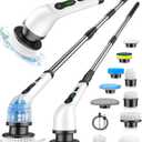 Electric Spin Scrubber, Cordless Cleaning Brush, Shower Scrubber with 9 Floor Machine Pads, 2H Power Dual Speed, Adjustable Extension Handle, IPX7 Waterproof for Floor Carpet Tub Tile Car, O-White.