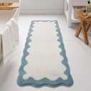 Bathroom Runner Rug, Blue Long Water Absorbent Cute Bath Mat Non Slip Washable, 17x45 Soft Irregular Shaped Shaggy Microfiber Bath Runner Rug for Floor, Bathtub, Bedroom