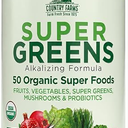 Country Farms Super Greens Natural Flavor, 50 Organic Super Foods, USDA Organic Drink Mix, Fruits, Vegetables, Super Greens, Mushrooms & Probiotics, Supports Energy, 40 Servings, 10.6 Oz, EXP: 06/2029
