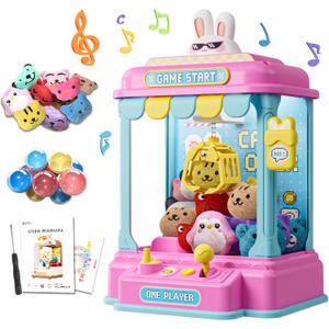 Mini Claw Machine for Kids, Pixel Art Rabbit Vending Machine Toys for Girls, Candy Claw Machines with Plush and Capsule Toy for Age 3+, Birthday Party for 3-8 Years Old Kid