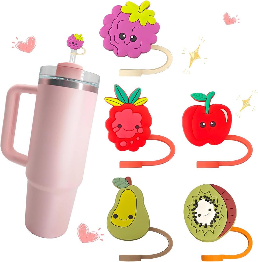 2 x 5pcs Apple Stanley Cup Straw Cover Stanley Straw Topper Cup Accessories Cup 40 Oz (Black F2)