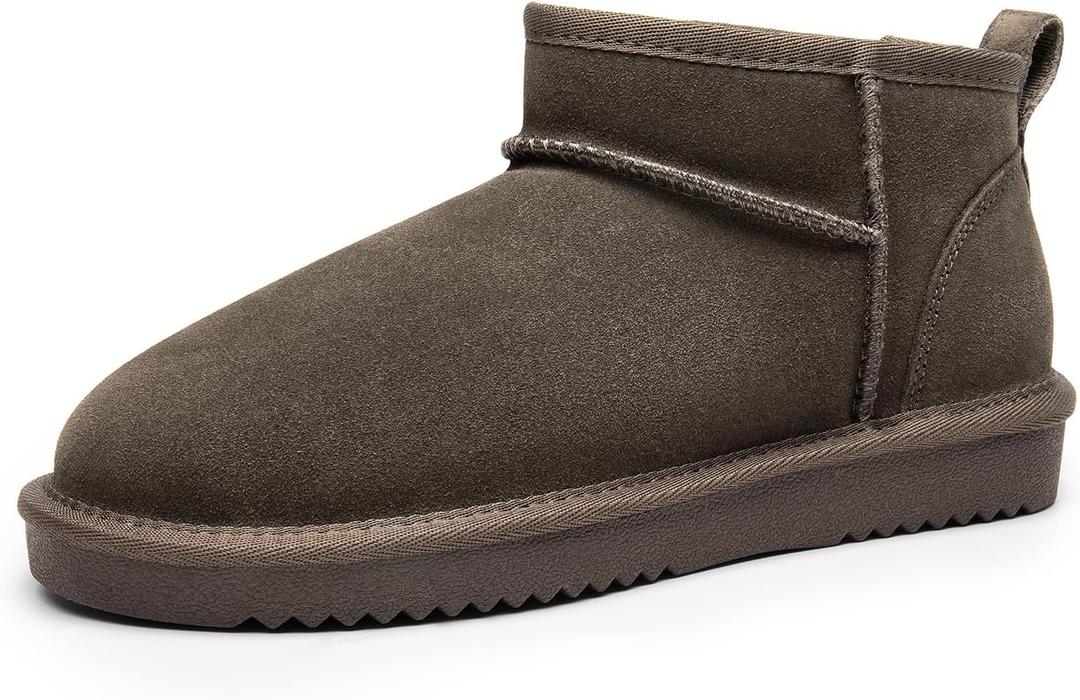 DREAM PAIRS Ankle Winter Mini Boots for Women Genuine Suede Faux Fur Lining Water Resistant Warm Snow Boots Slip On Memory Foam Comfort Booties FuzzyClassic (8, Taupe)
