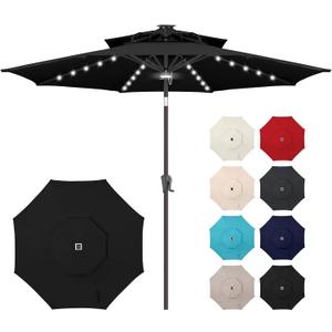 Jarka&Co 9ft Solar Patio Umbrella - 2 Tiers Solar Outdoor Umbrella with 40 LED Lights Waterprool UV Protection, Market Table Umbrella with Tilt for Backyard, Garden, Pool, Porch (Black)