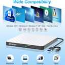 BENEWY External CD DVD Drive for Laptop, USB 3.0 USB C CD Burner DVD/CD ROM Drive Reader External DVD Drive DVD Player for Laptop Desktop PC Windows 11/10/8.1/7 MacBook Mac Linux OS Apple White