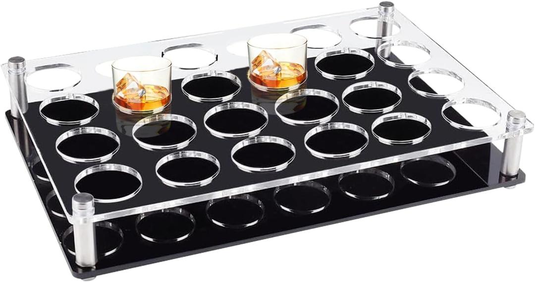 24 Shot Glass Holder Acrylic Shot Glass Tray Holders Clear Shot Glass Organizer Wine Glass Cup Serving Tray Cups Display Accessories for Party, Bar, Club,Hole: 1.5 Inch (11.8" x 7.9" x 2")