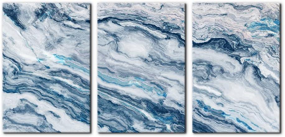 Abstract Wall Art Bedroom Wall Dcor 3 Piece Blue Beach Ocean Picture Coastal Theme Nautical Sea Wave Canvas Prints on Canvas Seascape Modern Artwork for Home Living Room Office - 16"x24"x3 Panel