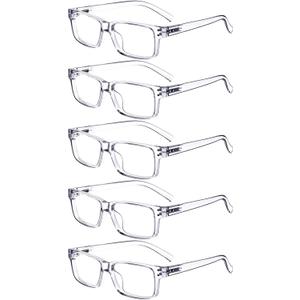 Eyekepper Vintage Reading Glasses for Men - 5 Pack Spring Hinges Classic Readers (Transparent Frame-5pcs All Clear Lens)