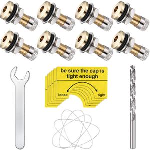 19 Pieces Fuel Gas Can Vent Caps 8 Pieces Fuel Gas Tank Vent Caps Replacement Plug with Drill, Wire, Wrench and Warning Stickers(Silver)