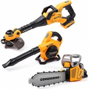 Arrowbash 3-in-1 Kids Gardening Toy Set, Toy Leaf Blower & Kids Chainsaw & Weed Trimmer with Realistic Sound & Light, Outdoor Backyard Play Educational Learning Birthday Summer Gift for Boys Girls