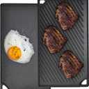 Bruntmor 2-in-1 Reversible Grill Plate - Pre-Seasoned Cast Iron Griddle Pan for Gas Stovetop, Oven, or Open Fire - 17x10-Inch Rectangular Double Sided Flat Pan for Camping, Roasting, and Grilling