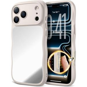 for iPhone 17 Pro Case for Women Girls,Compatible with MagSafe,Camera Control,Full Camera Protection, Cute Wave Magnetic Phone Case for iPhone 17 Pro,Stone Mirror