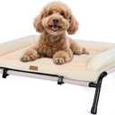 Lekereise Elevated Outdoor Dog Bed Cot + Orthopedic Indoor Dog Sofa Bed, 2-in-1 Design, Load 40lb, Beige