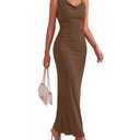 BTFBM Spring Dress for Women Sleeveless Solid Bodycon Homecoming Prom Cocktail Wedding Guest Dresses Summer Clothing(Brown,Large) (Brown, L)