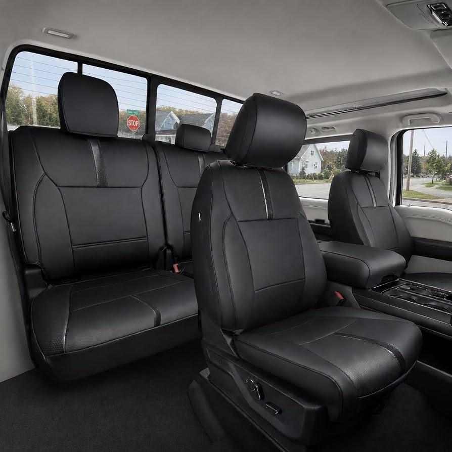CreekT Full Set Leather Seat Covers for Ford F150 2015-2025, Waterproof Truck Pickup Seat Covers Fit for Ford F-150 Accessories, for Ford F-150 2015-2025 Super Crew/Crew Cab(XL,XLT) (Black)