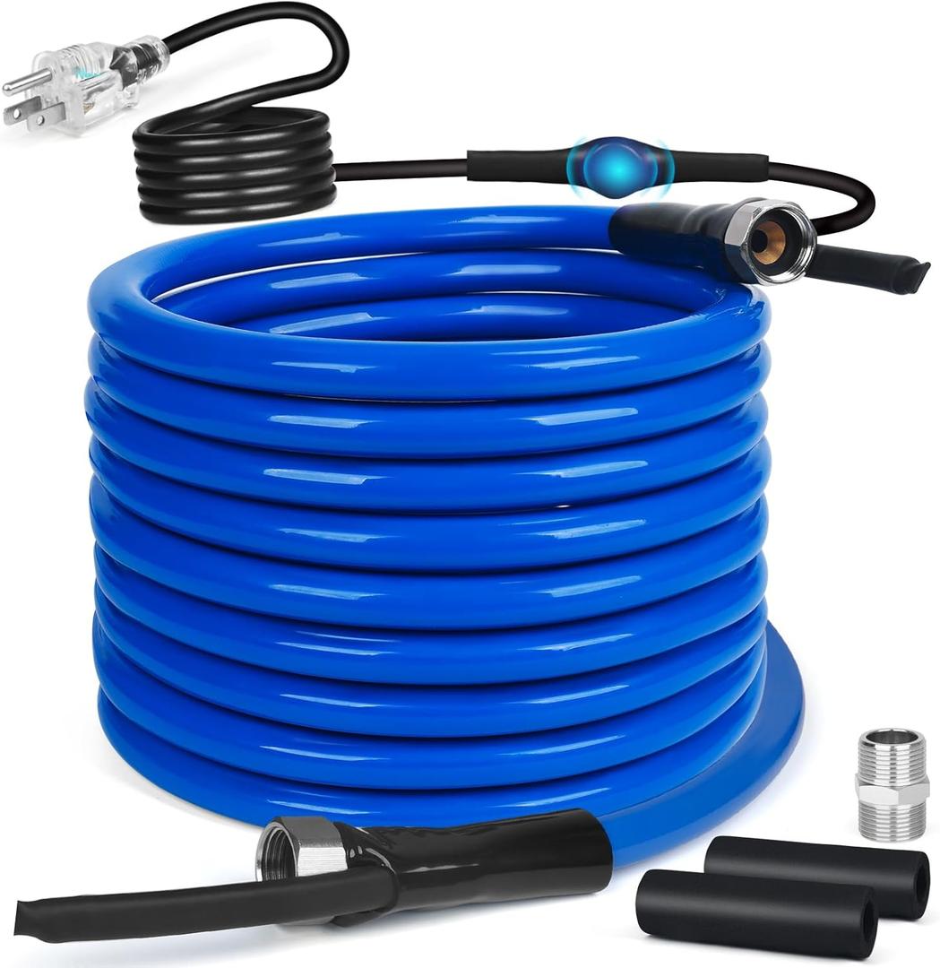 100FT Heated Water Hose for RV, Heated Drinking Water Hose with Thermostat, Lead and BPA Free, 1/ 2" Inner Diameter, Temperatures Down to -40°F Self-Regulating, Blue Appearance