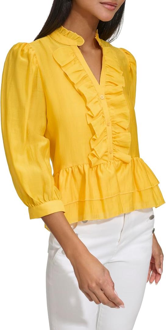 Karl Lagerfeld Paris Women's Ruffle Organza Blouse, L