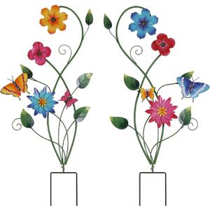 YEAHOME Garden Decor for Outside, 2 Pack 37 Metal Butterfly Garden Stakes, Spring Wall Decor, Colorful Look & Personalities Flowers Yard Art for Outdoor Lawn Backyard Porch Patio Home Decorations
