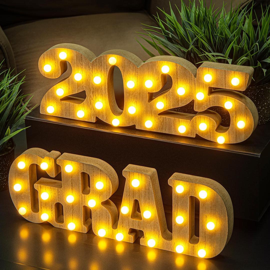 Graduation Decorations 2025-2 LED Long Marquee Light Up Letters 'Grad 2025' - Class of 2025 Graduation Party Decorations Sign for Kindergarten High School College Decor Table Centerpieces Ornaments Graduation Decorations 2025-2 LED Long Marquee Light Up Letters 'Grad 2025' - Class of 2025 Graduation Party Decorations Sign for Kindergarten High School College Decor Table Centerpieces Ornaments