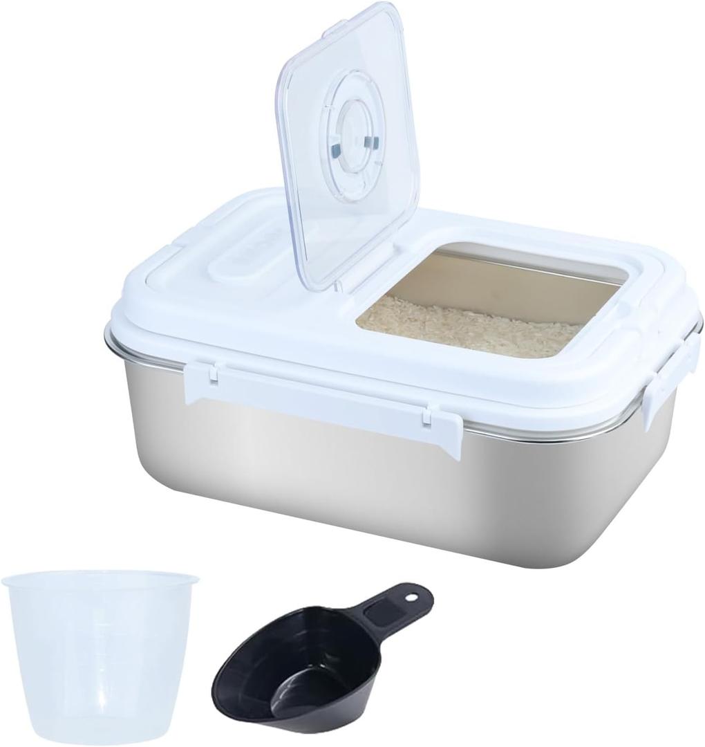 YXQ 7.5L Stainless Steel Flour Storage Containers with Lid Rice Grain Kitchen Bucket Airtight Canister for Cereals Flour Sugar Tea Milk Wine Ice, Dry/Wet Food,Grey