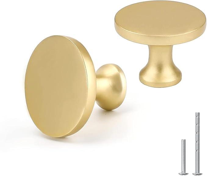 goldenwarm 10 Pack Gold Cabinet Knobs Brushed Brass Kitchen Drawer Knobs - LSJ12GD Single Hole Square Cupboard Bathroom Door Knobs Gold Cabinet Pulls Hardware Brushed Gold Knobs 2in/50mm Overall lenth