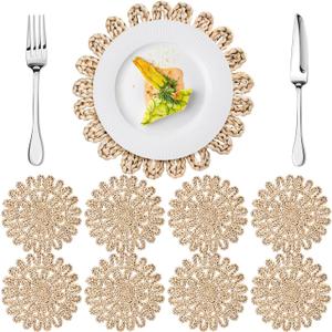 Set of 8 Ruffled Woven Corn Husk Placemats 11.8'' Boho Farmhouse Placemats for Tabletop Decor Elegant Dining Wedding Christmas Thanksgiving Day Holiday Dinner Party Housewarming Gifts Daily