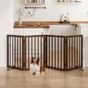 Wooden Dog Gate Freestanding Foldable 4 Panel Pet Gates Extra Wide Dog Gates for Indoor Doorways Stairs 24in Height Support Feet Included