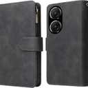 Asuwish Compatible with Asus ZenFone 9 Wallet Case and Tempered Glass Screen Protector Leather Flip Cover Card Holder Stand Cell Accessories Kickstand Protective Phone Cases for ZenFone8 Women Black