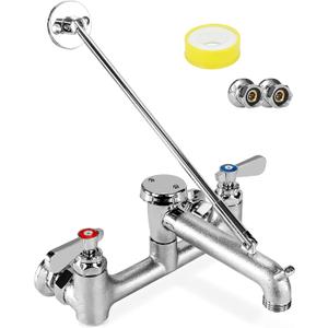 Commercial Mop Sink Faucet Service Sink Faucet with 6-1/2" Vacuum Breaker Spout, Wall Mount 8" Adjustable Center, with 3/4" Hose Thread, Pail Hook, Chrome-Plated for Utility, Laundry, Garden