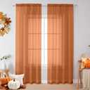 OVZME Sheer Orange Curtains 84 inch Length 2 Panels Set, Airy Soft-Touching Rod Pocket Voile Drapes for Living Room/Bedroom, Each 42" W x 84" L