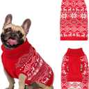 Dog Christmas Sweater, Thick Warm Doggie Sweatshirt with Leash Hole, Snowflake Reindeer Dog Holiday Pullover Sweaters for Cold Weather, Winter Knit Turtleneck Dogs Sweater for Small Dogs S