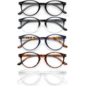 5 Pack Reading Glasses For Women/Men-Blue Light Blocking Computer Reader W/Round Frame - Retro Clear Lens Fake Eyeglasses（2.0）
