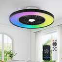 RGB Ceiling Fan with Light, 23.7" Low Profile Ceiling Fan with Light, 6 Wind Speeds and Smart 3 Light Color Flush Mount Fan for Bedroom, Kids Room and Living Room